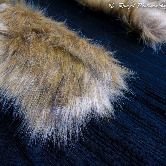 Faux Fur Collar Open Black Cardigan - Picture 7 of 8